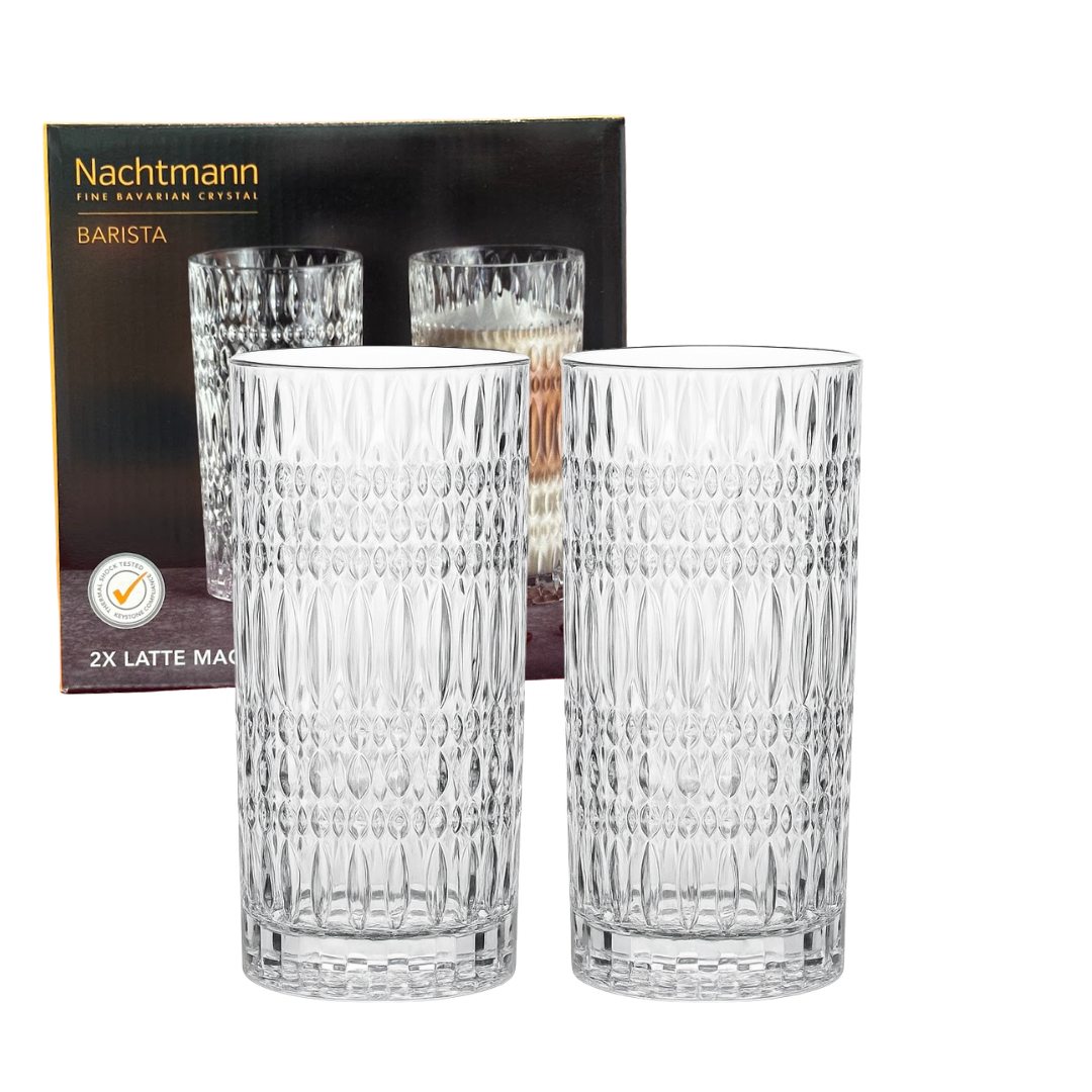Latteglas 43,4 cl – 2-pack i klart kristallglas med etnisk slipning