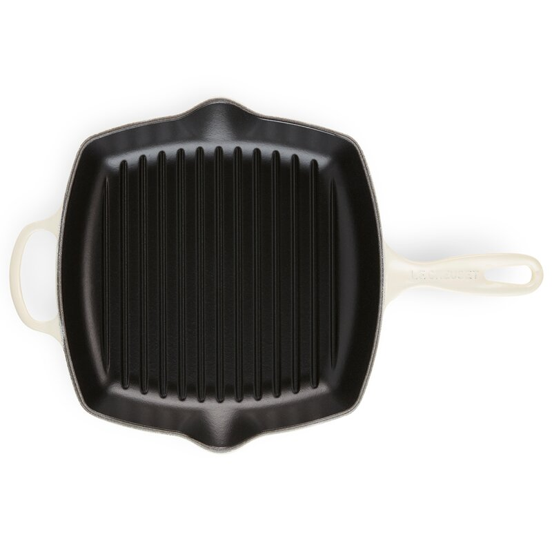 Le Creuset Signature grillpanna kvadratisk gjutjärn 26 cm Meringue-Holykitchen