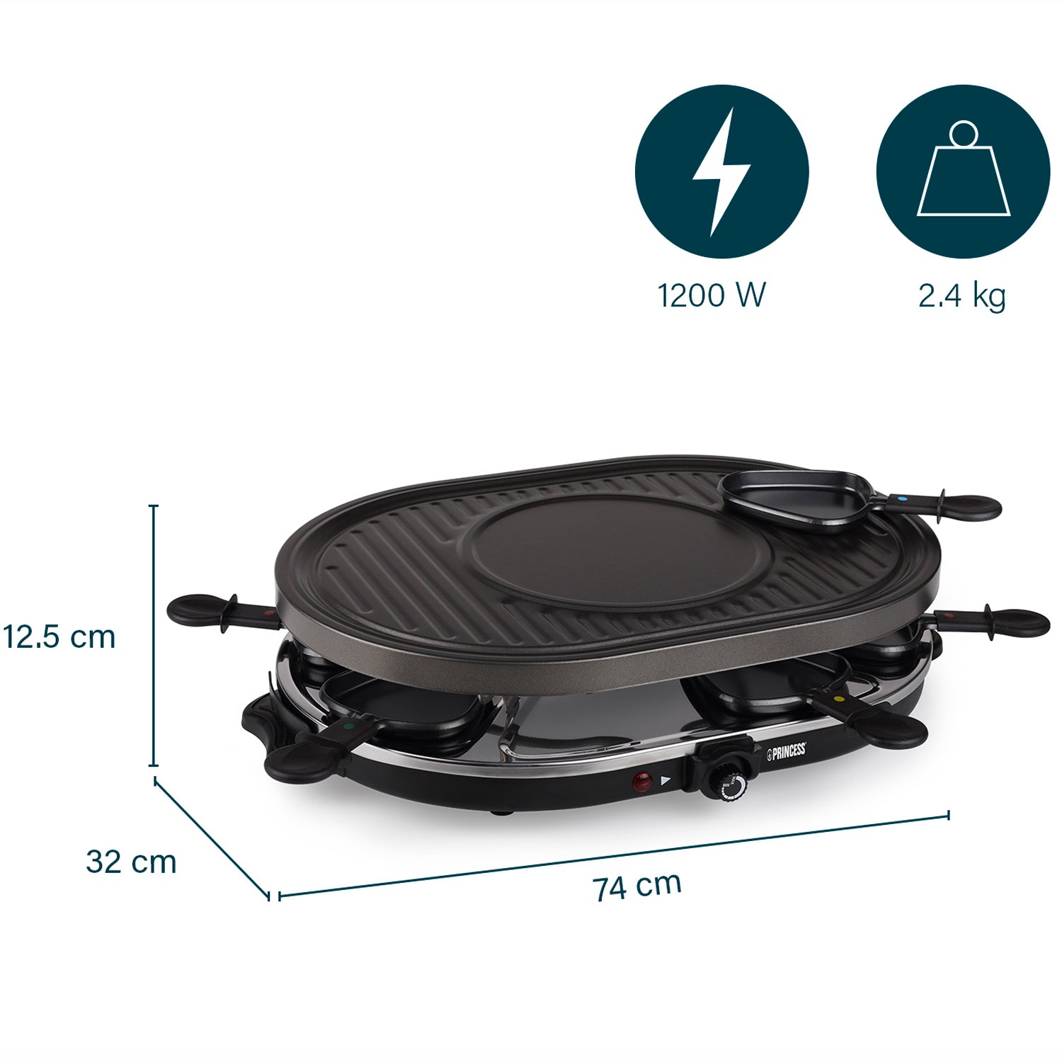 Princess Raclette 8 Oval Grill Party 162700 43X30cm grillplatta-Holykitchen