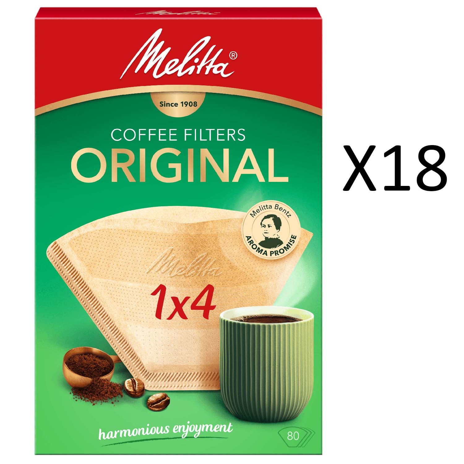 Melitta Kaffefilter Orginal 1X4 Oblekta 80-pack (18st DFP)-Holykitchen