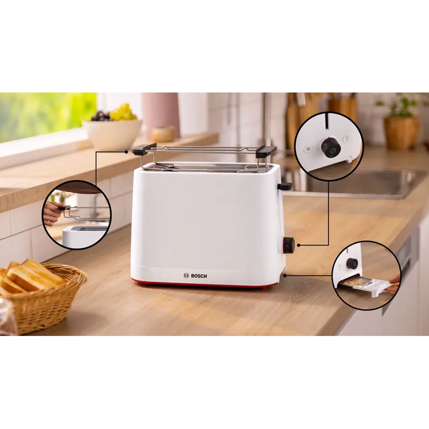 Bosch Brödrost TAT3M121 Vit 950W Bagels Funktion.