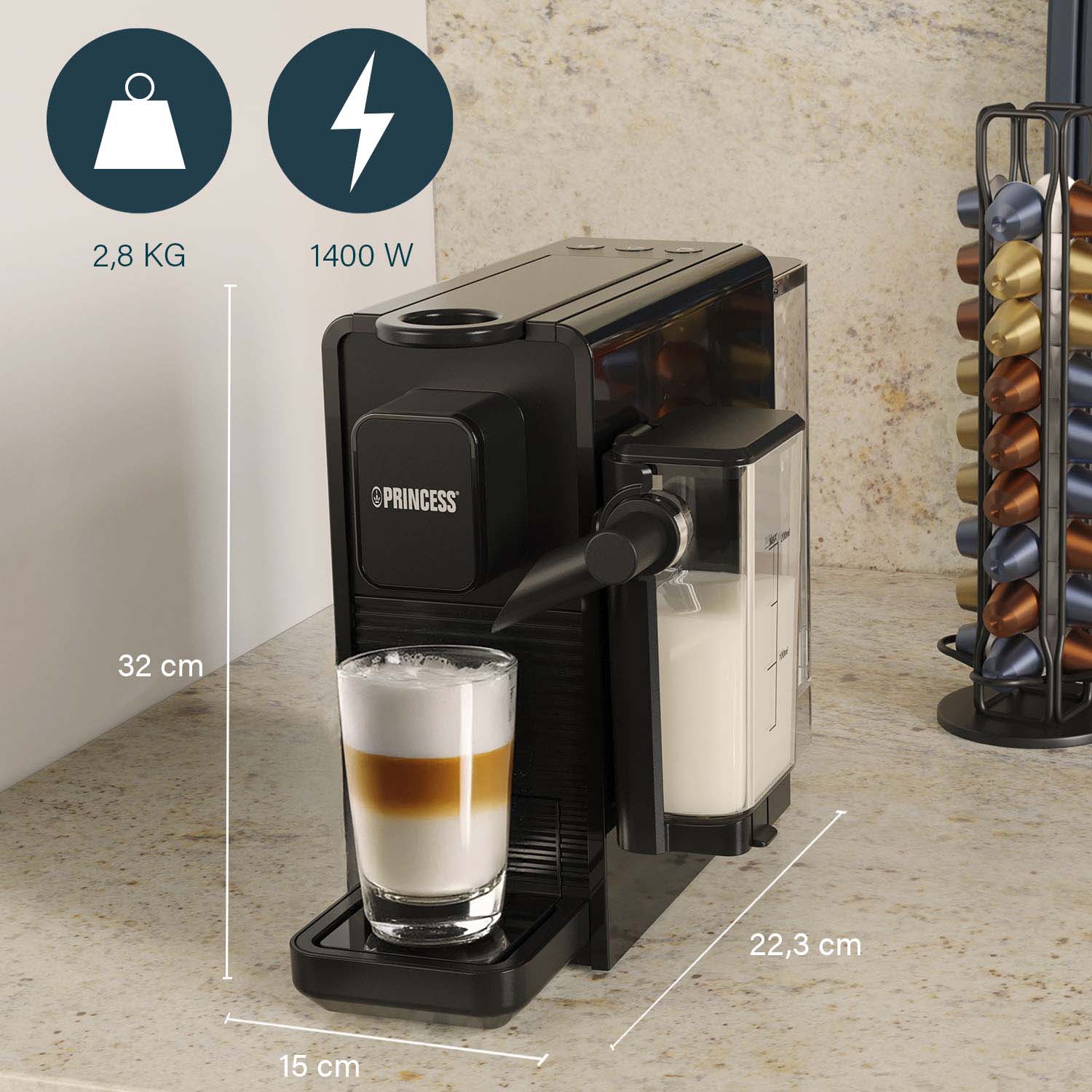 Princess Kapselmaskin Latte Pro 20bar "Nespresso" kompatibel - 249455-Holykitchen