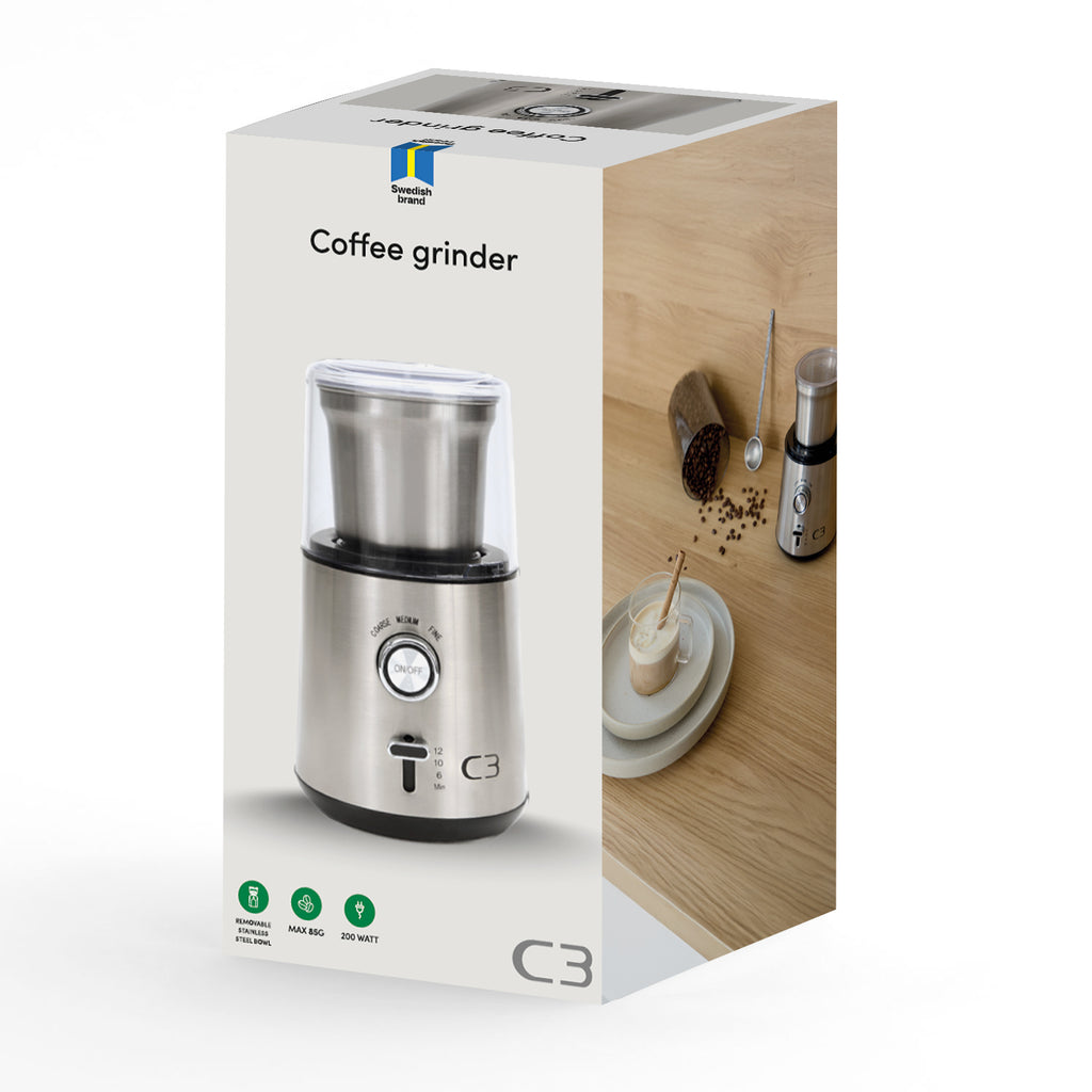 C3 Kaffekvarn Design 85g 200W CG700 Borstad Rostfri stål-Holykitchen