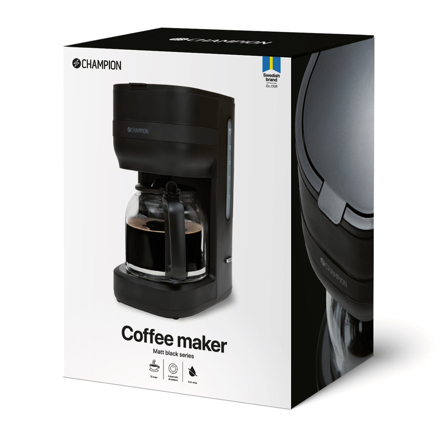 Champion Kaffebryggare 12-koppar/1,5L KB300 Mattsvart