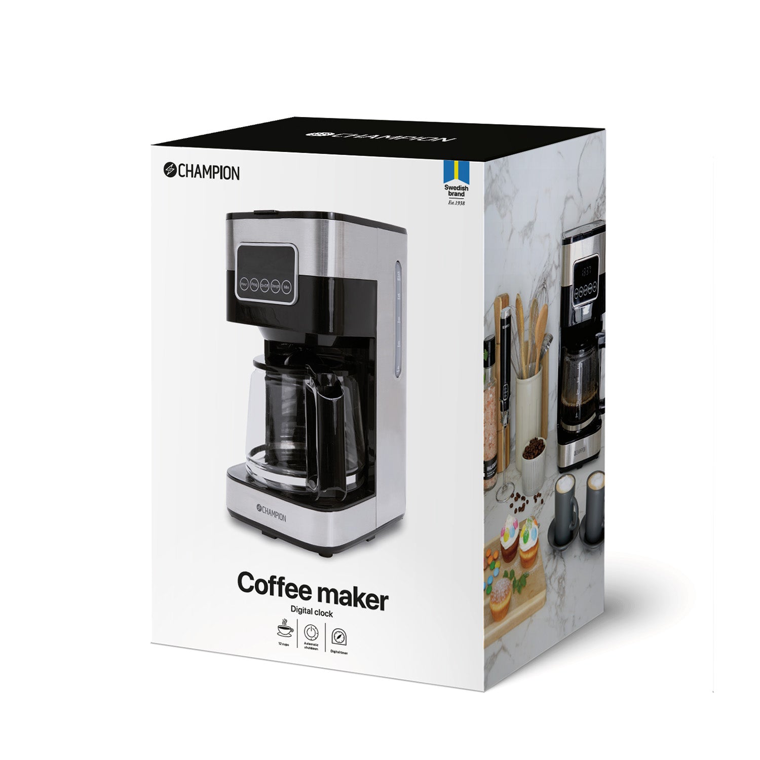 Champion Kaffebryggare Digital 12-koppar/1,5L KB400 Rostfri-Holykitchen