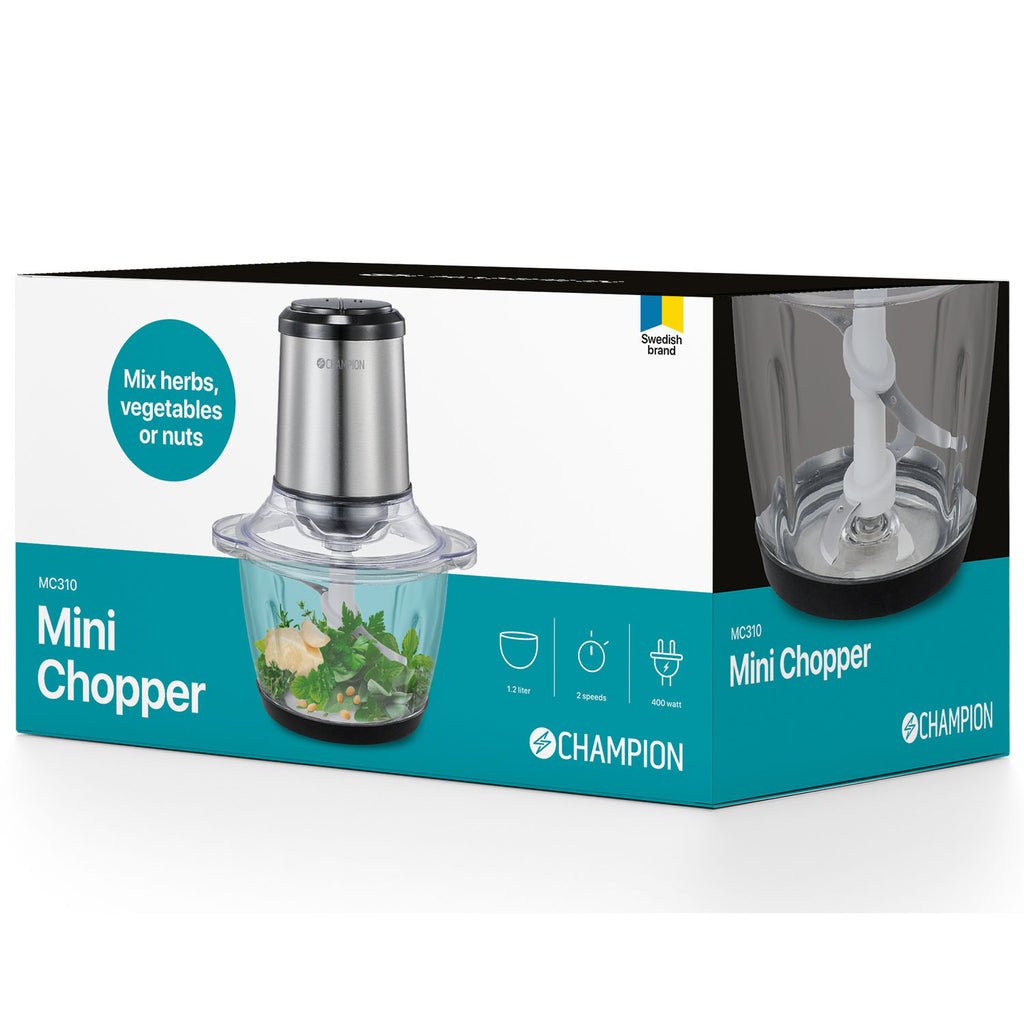 Champion Mini Chopper 1,2L 400W Glasskål MC310 Rostfri-Holykitchen