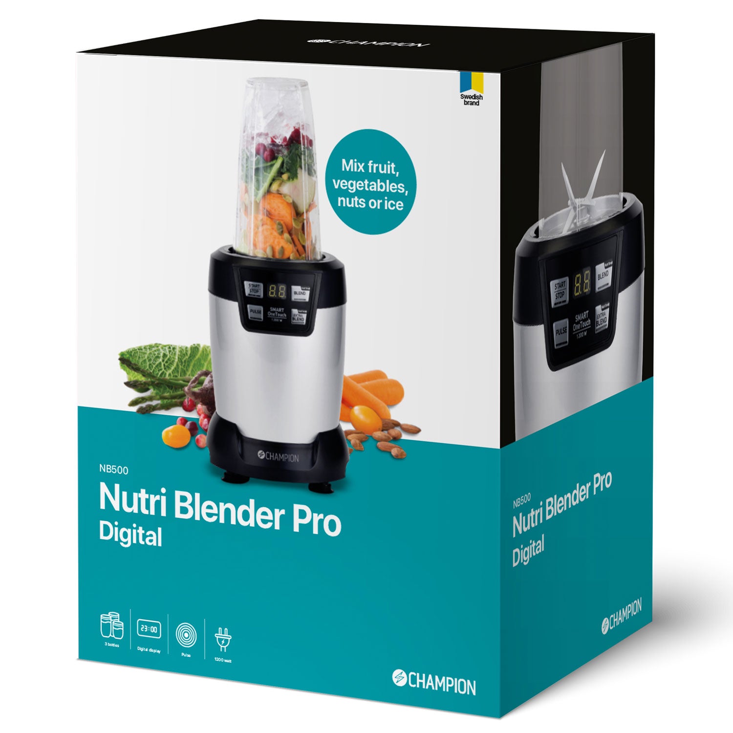 Champion Nutrition Blender Pro Digital 1200W NB500 Svart/Silver-Holykitchen