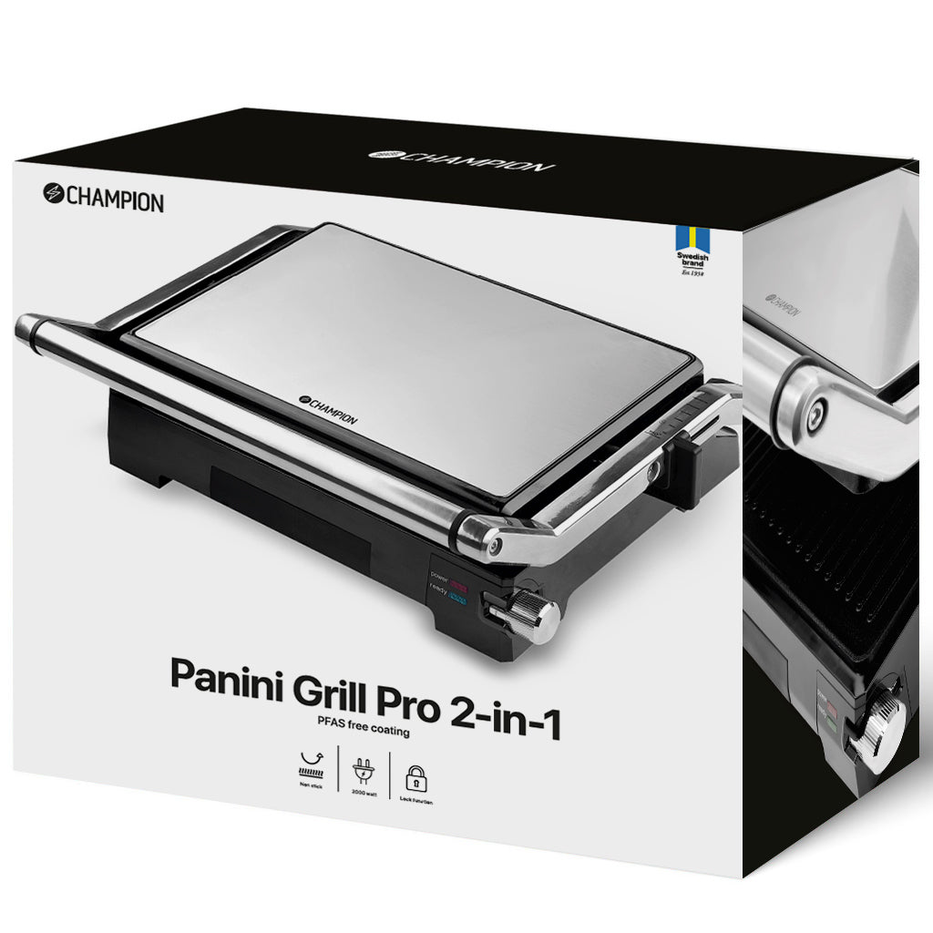 Champion Paninigrill Pro Health 2in1 med Bordsgrill 2000W PG600 Rostfri-Holykitchen