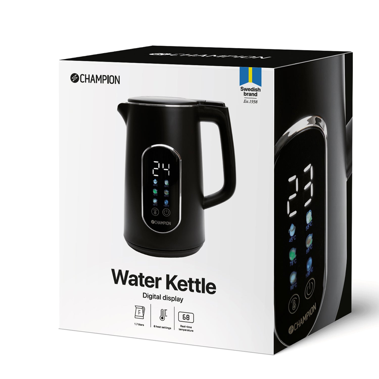 Champion Vattenkokare Digital Temp Varmhållning 1,7L VK800 Mattsvart-Holykitchen